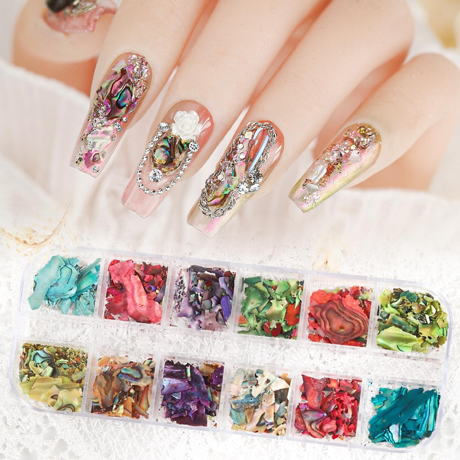 12 Colors 3D Irregular Nail Art Abalone Seashell Slices, Nail Art Shell Piece…