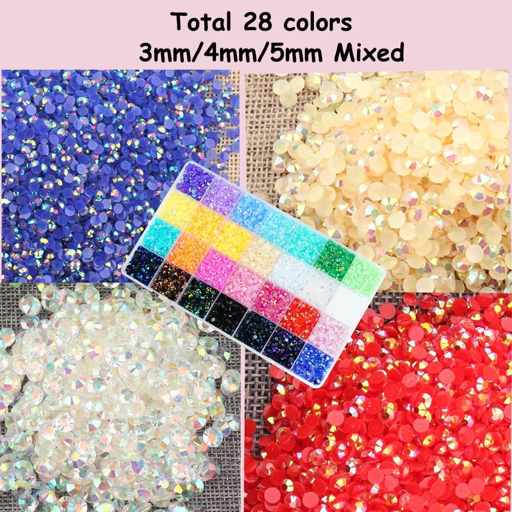 22000PCS Resin Rhinestones for Crafting, 28 Multicolor Mixed 3mm 4mm 5mm Non-…