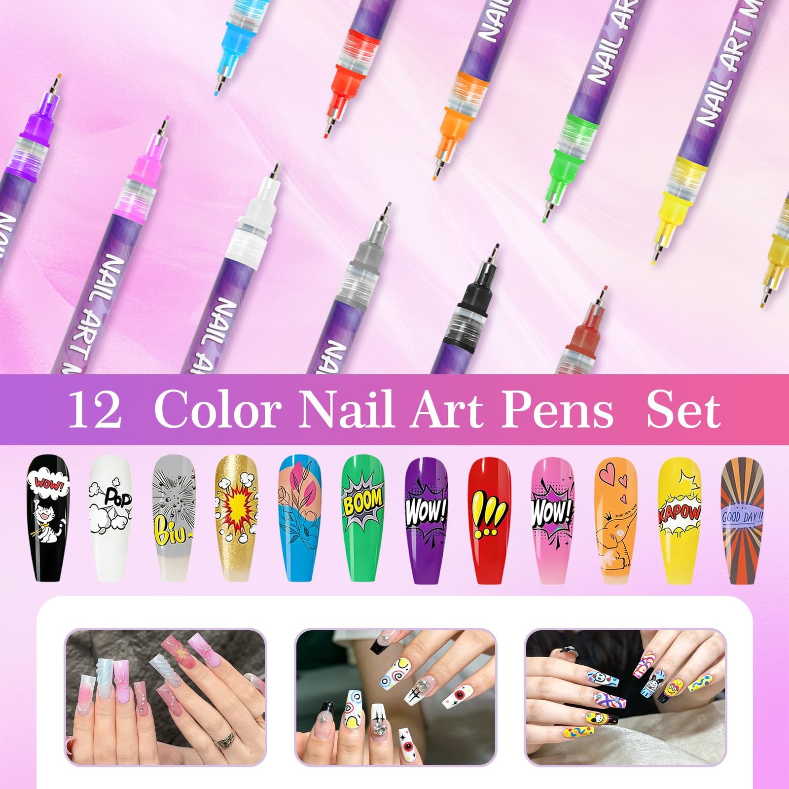 12 Colors Nail Art Marker Pens Set, Nail Markers for Nail Art, Suitable for N…