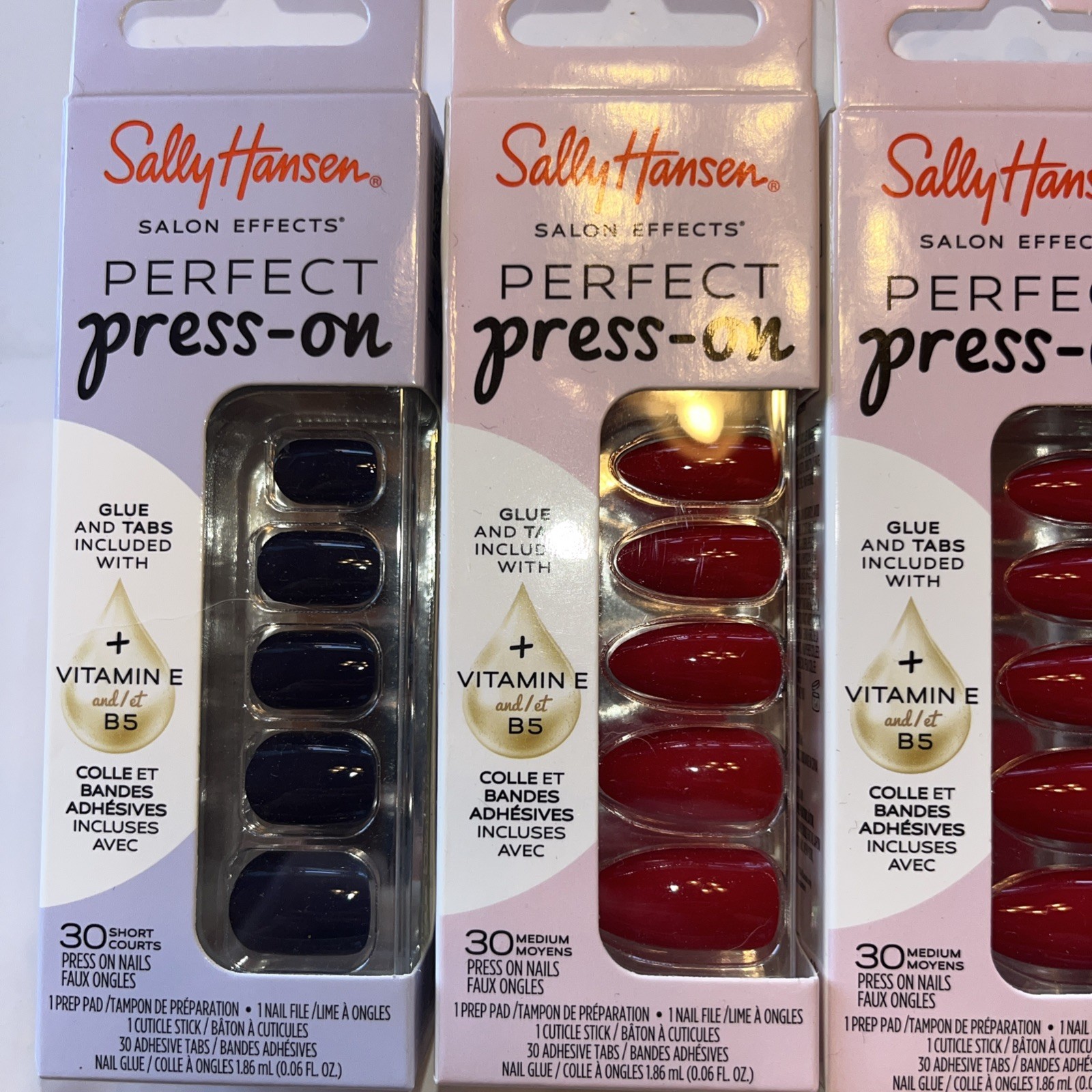 Lot Of (4) Sally Hansen Perfect Press-On Nails Red, Black, White E5