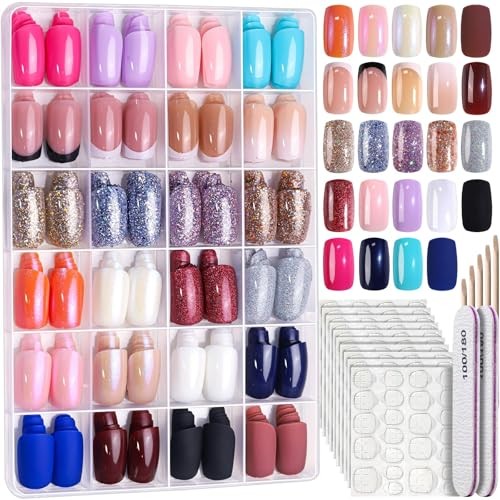 24 Colors 576 PCS Press On Nails, matte/glossy/glitter/french square nails