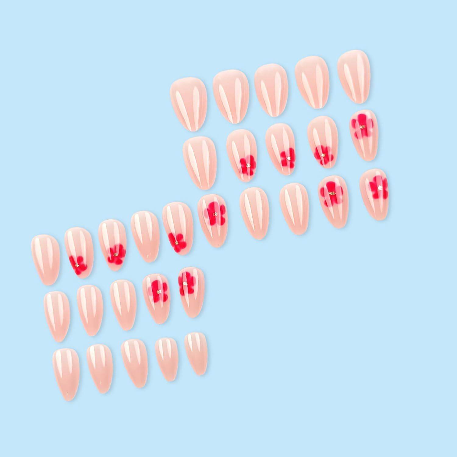 Short Press on Nails Almond Nails Pink Flower Press Ons with Design Cute Styl 6