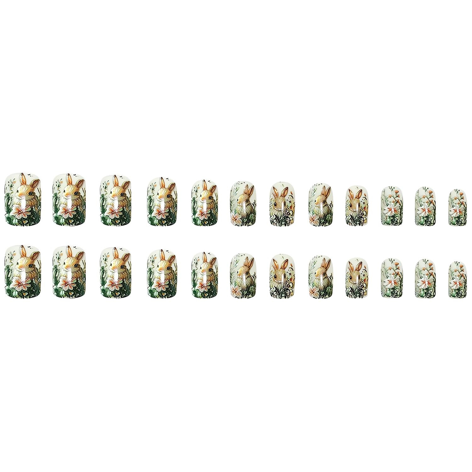 SINSEN Flower Press on Nails Short, Square Shape Spring Fake Nails, Embossed Eas