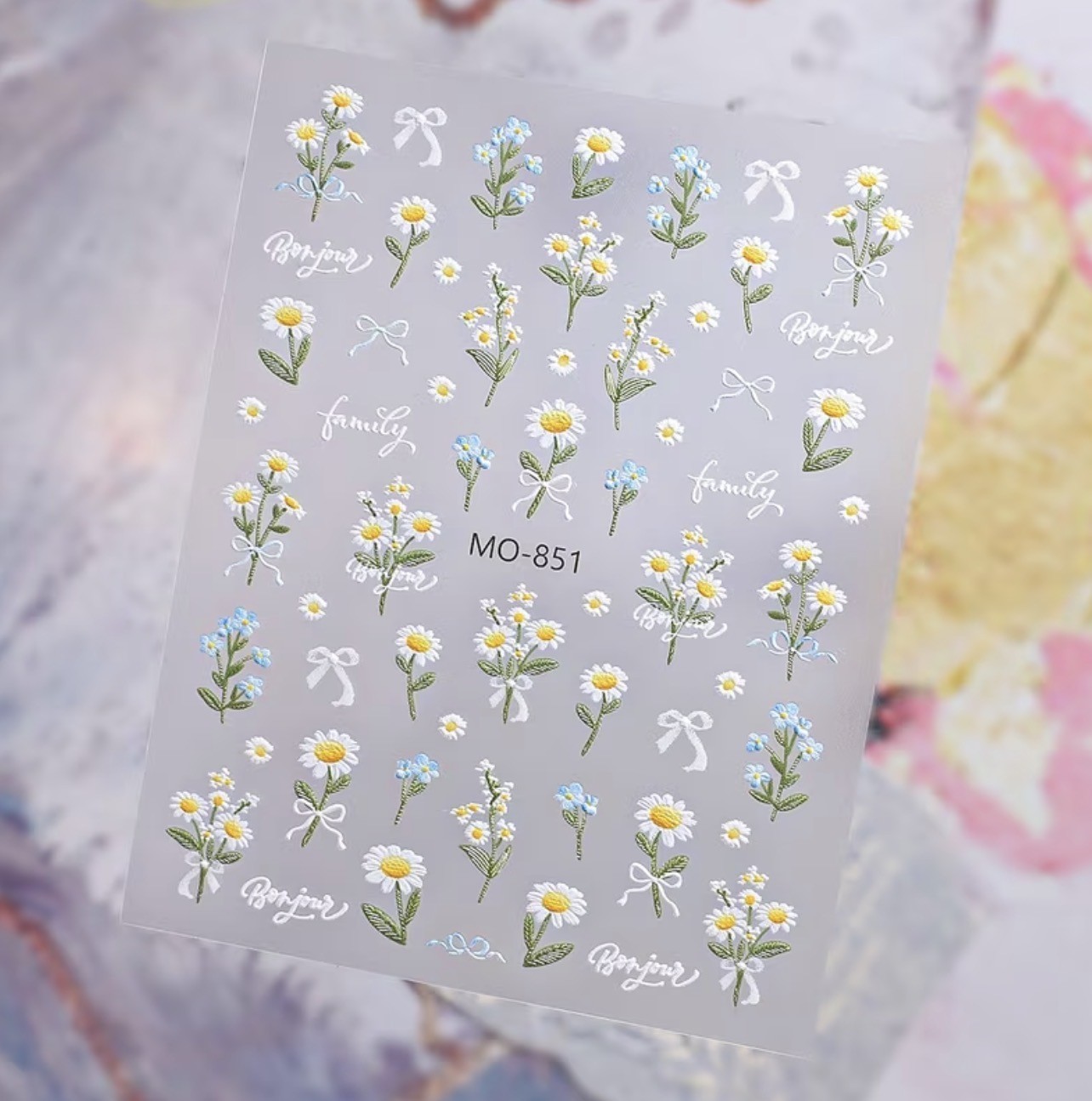 5D Daisy Nail Stickers Forget Me Not Bow White Floral Decals Summer DIY MO-851