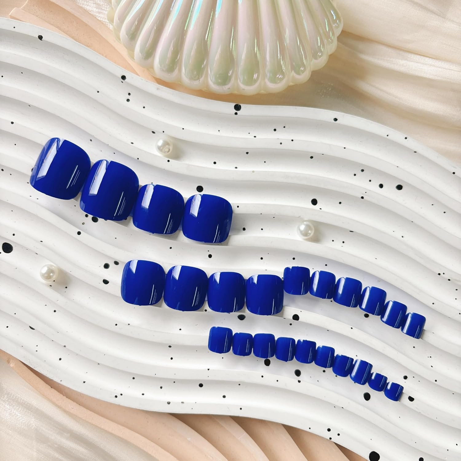 Royal Blue Press on Toes Nails Short Square,Solid Fake Toe Nails Glue