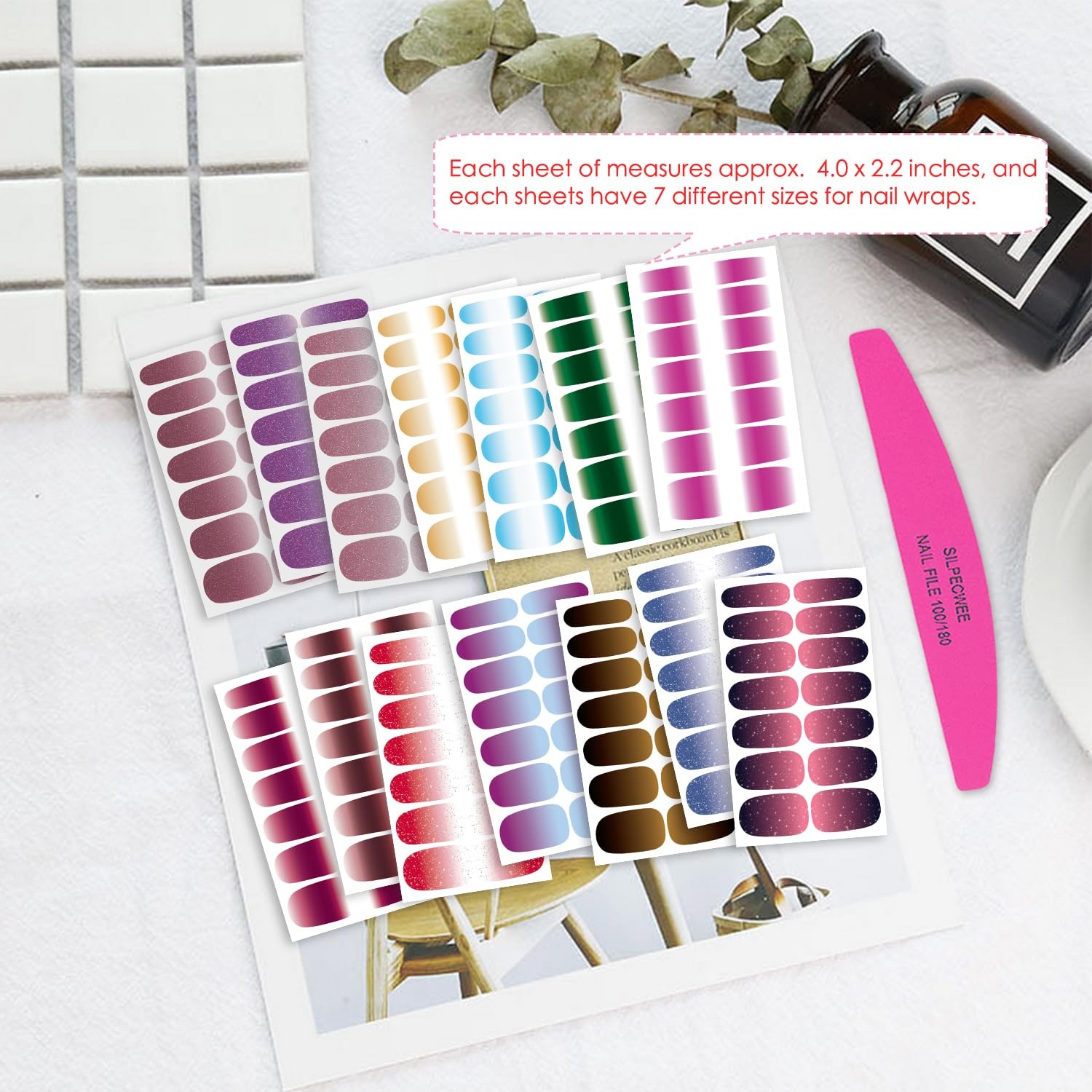 20 Sheets Glitter Nail Polish Stickers Full Nail Wraps for Women Gradient Col…