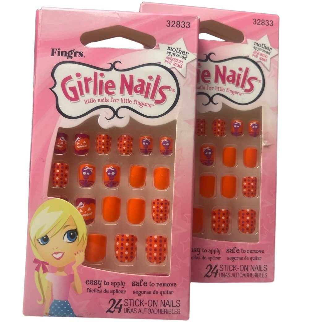 Fingrs Girlie Nails Stick-On Kids Halloween Theme Easy Apply Spooky Cute Set(3)