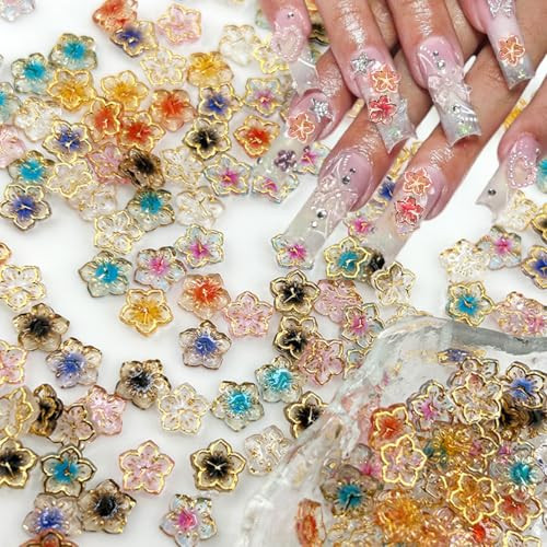 56 Pcs Flower Nail Charms Clear Colorful Crystal Nail Charms for Nails 3D