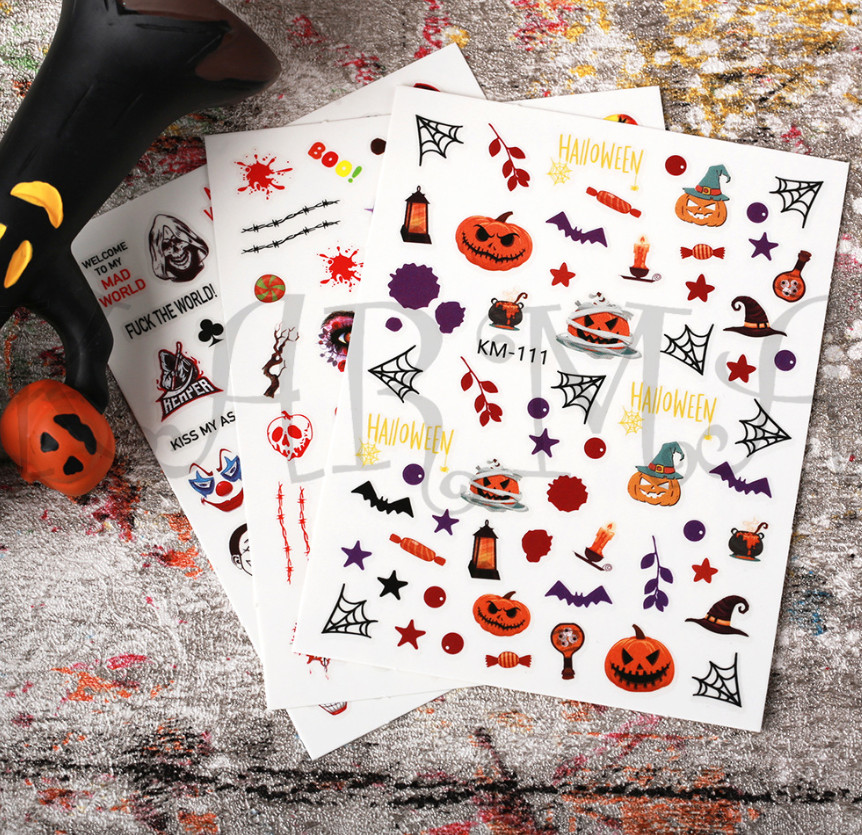 Halloween Nail Art Stickers Skull Bone Skeleton Pumpkin Horror Ghost Slider NH22