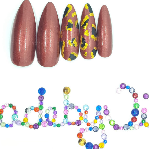 Bronze Red Black Gold Animal Print Press On Nails Long Stiletto Set Handmade Gel