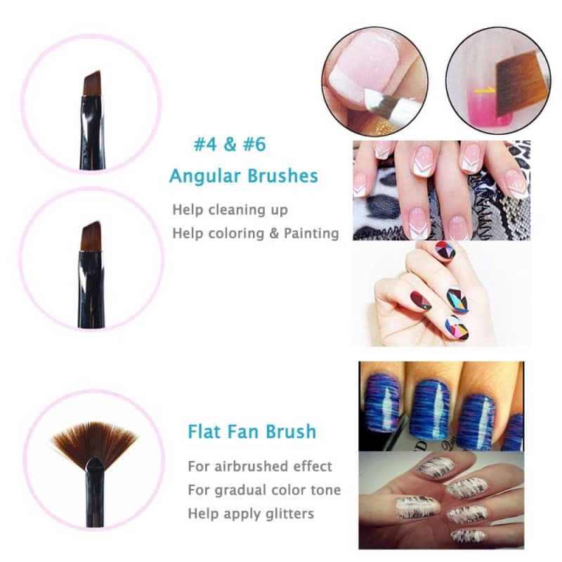 5pcs Nail Art Brush Set Fan Liner Painting Brushes + Jelly Stamper Scraper Tool