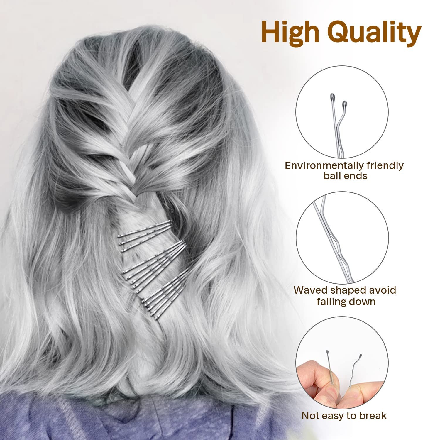 MORGLES 240PCS Silver Bobby Pins with 1 Count (Pack of 240), (2.2inch)