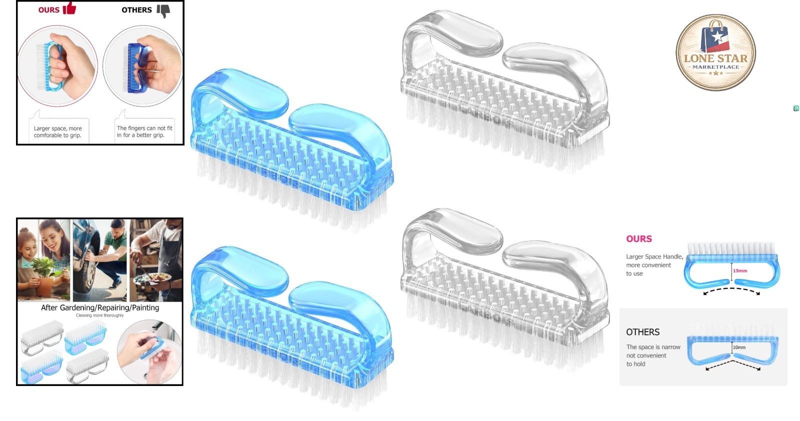 4 Pack Fingernail & Toenail Brush Kit with Practical Grip – Travel Friendly