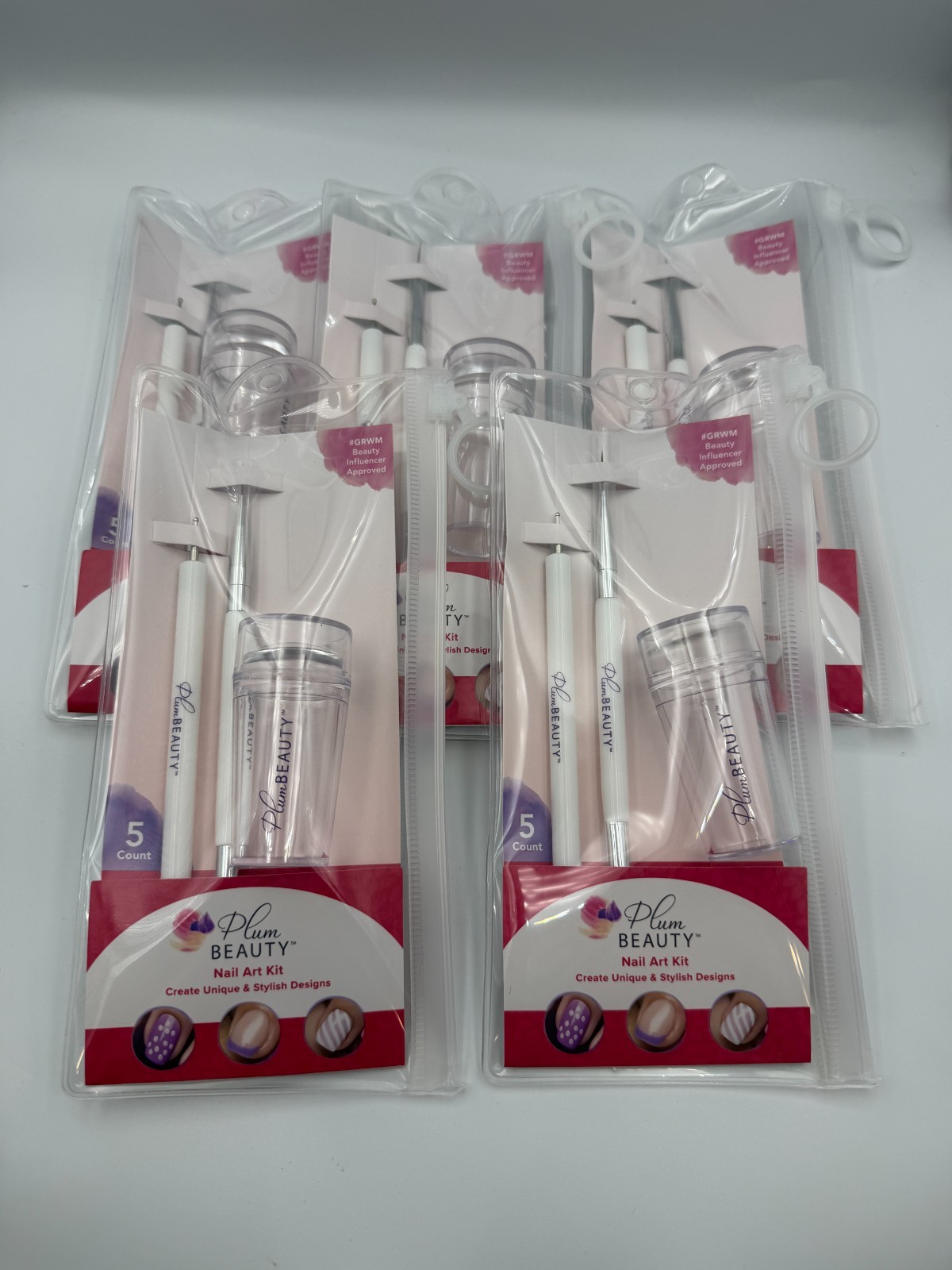 LOT OF 5 Nail Art Kit (Stencil Stamp, Dotting Tool, Paint Brush) for Manicures