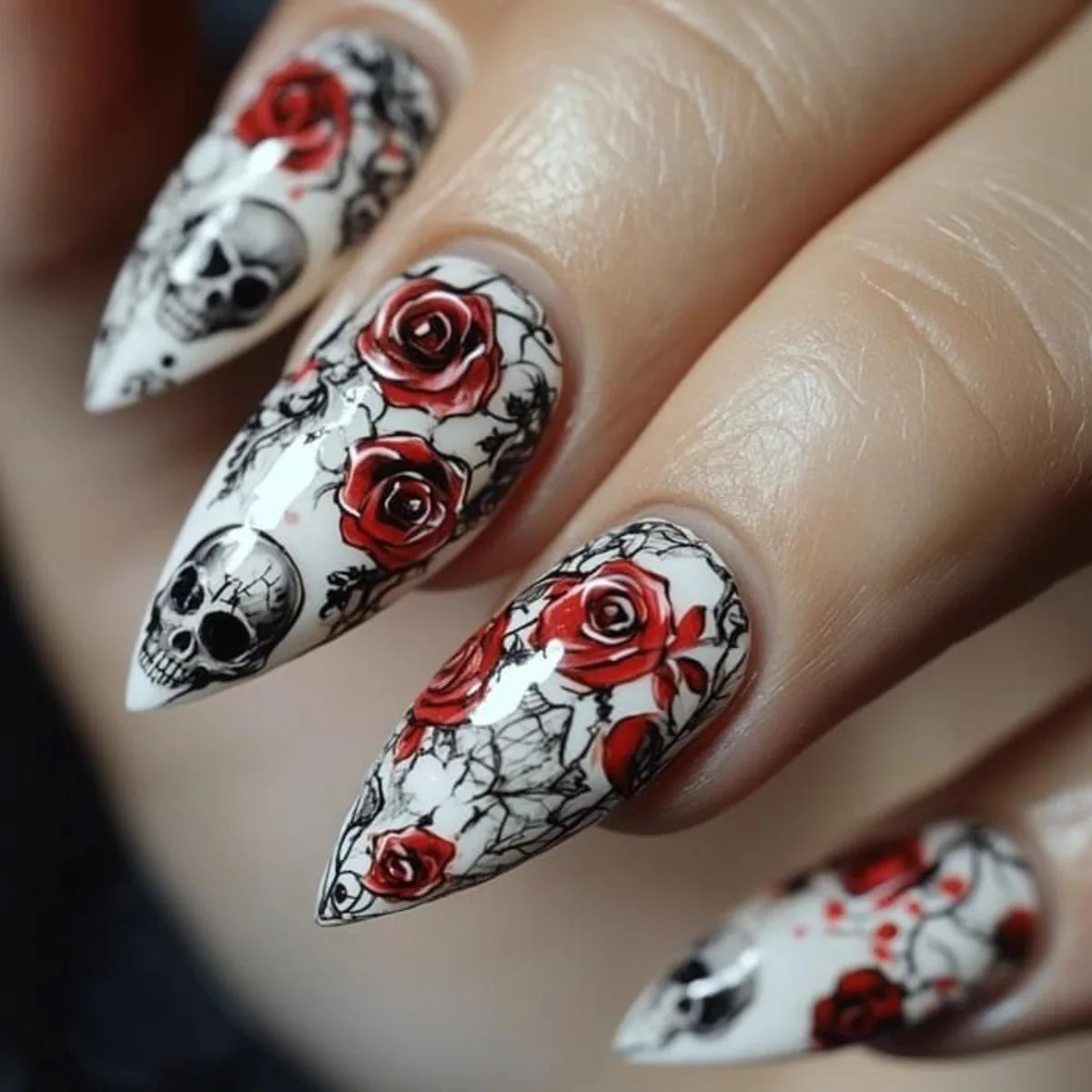2025 Halloween Black Gothic Punk Almond Coffin Press On Nails Rose Bat Ghost Des