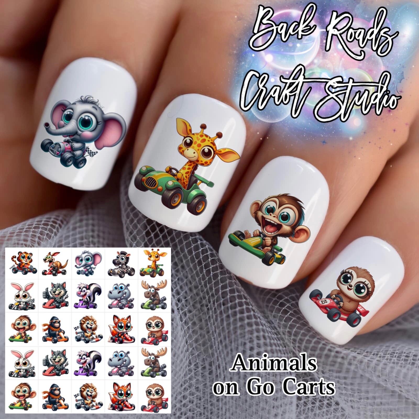 Animals Racing Waterslide Nail Art Decals Set Of 50 Instructions Included