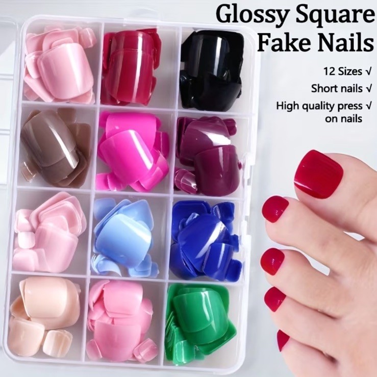 288Pcs Fake Press on Toenails Short Square. 12 Colors W Storage. Easy To Apply.