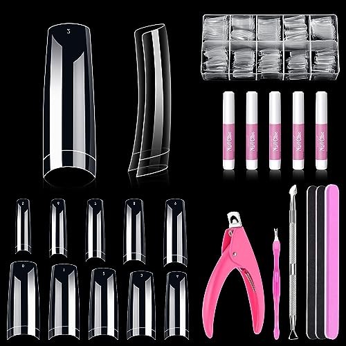 MORGLES 500Pcs Clear Acrylic Nail Tips, French Nail Art Kit w/ Clipper, Files
