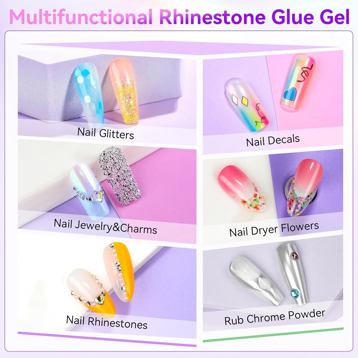 Super Strong Rhinestone Glue Gel for Nail Art – Dual Tip Design, 2x8ml