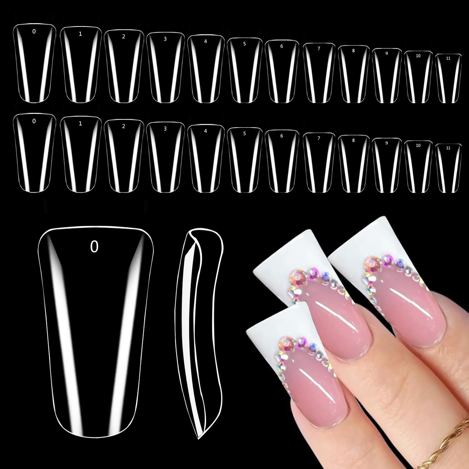 Namgznso Full Cover Duck Feet Nail Tips 504PCS 12 Sizes, clear