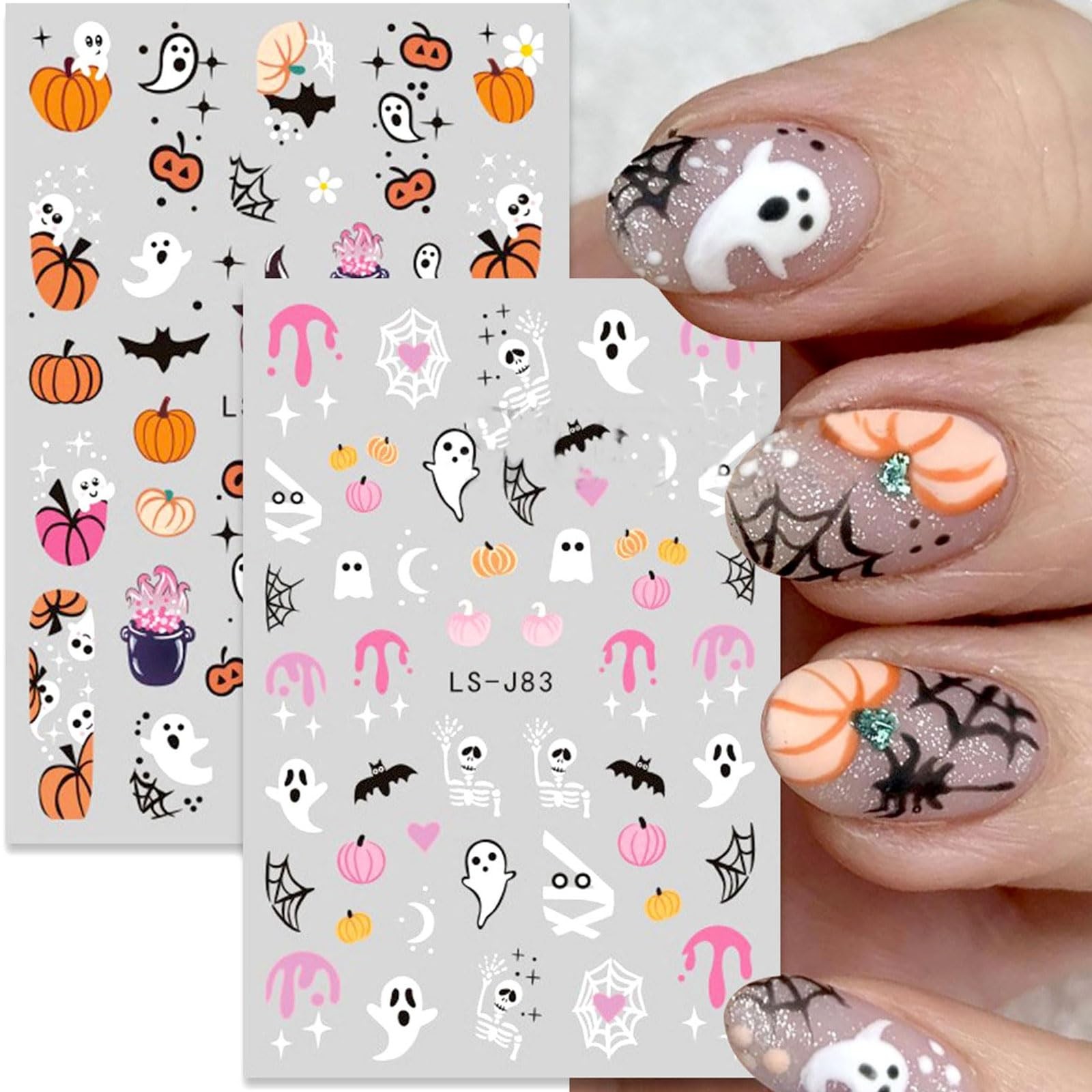 Halloween Nail Sticker Pumpkin Nail Art Sticker Cute Cat Nail Decals Spider W…