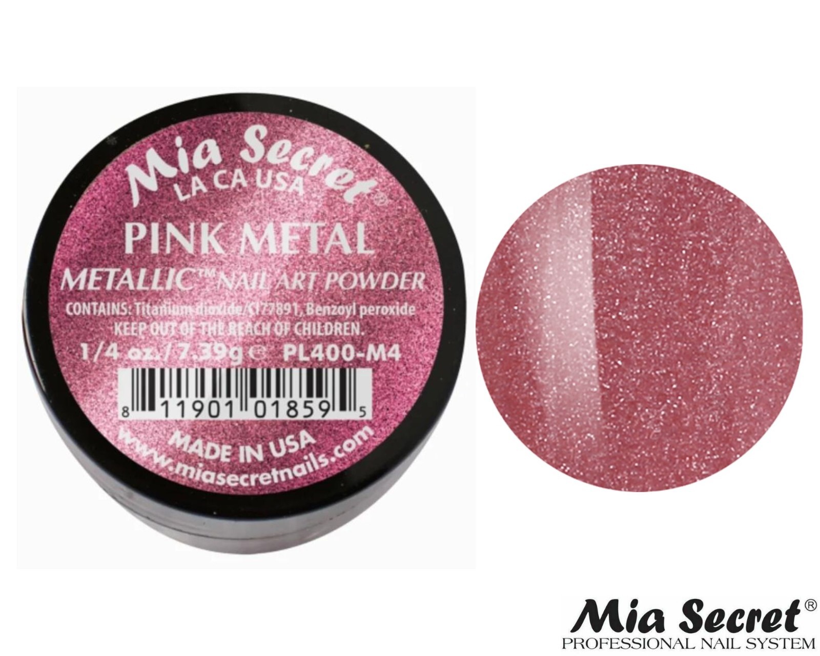 MIA SECRET Nail Art Powder 1/4oz- Pink Metal (METTALIC COLLECTION)