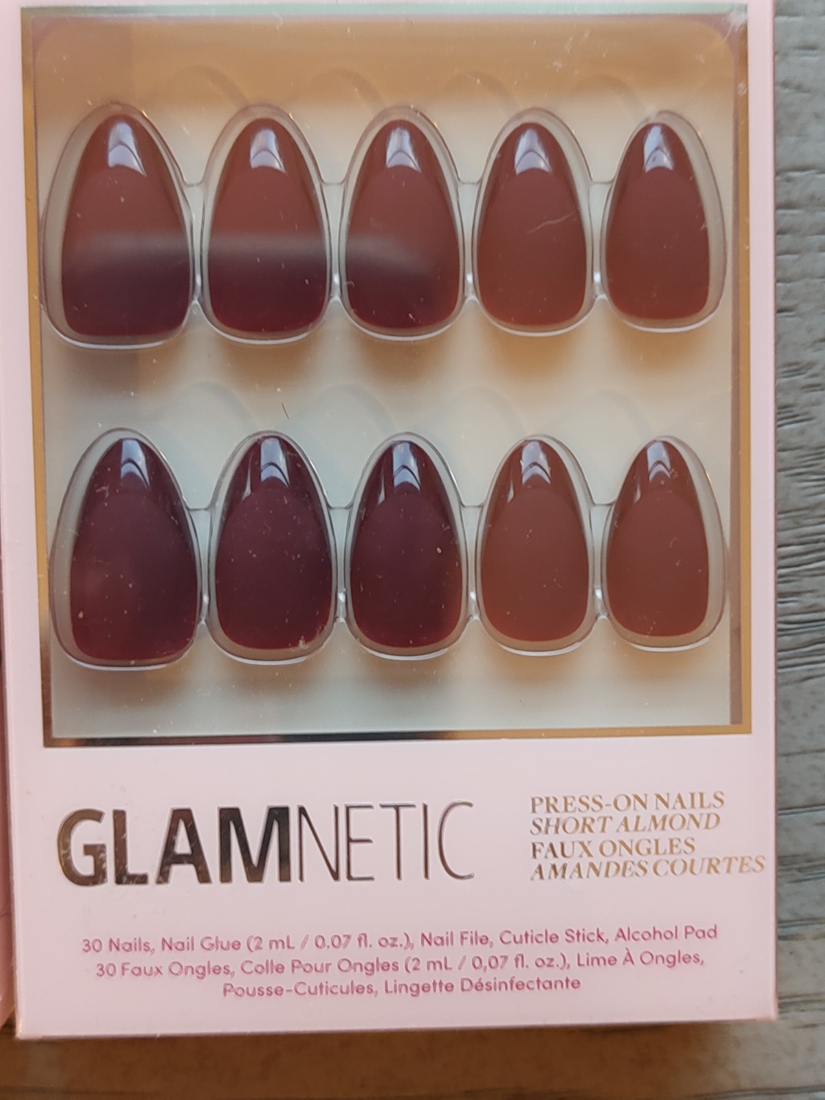 GLAMNETIC Press On Nails MERLOT short almond shape new in box