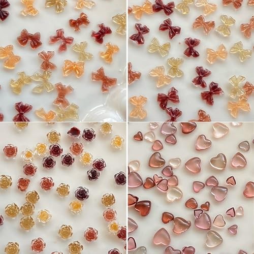 200 Pcs Bow Heart Flower Nail Charms 3D Mini Charms for Nails Art Style02