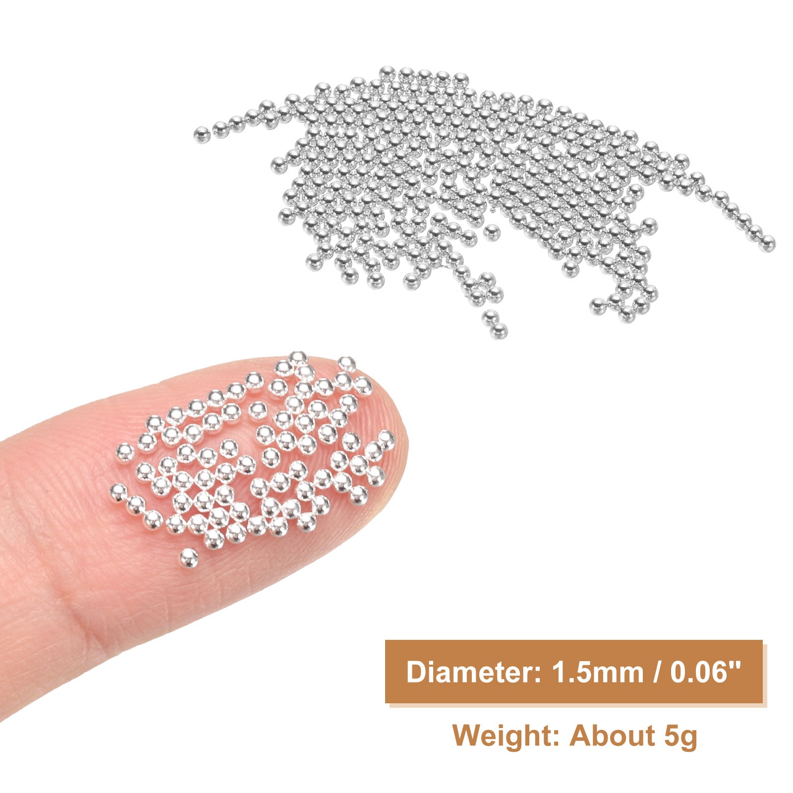 2pcs Nail Art Beads 0.06″ Mini Metal Caviar Nails Beads Ball with Bag, White