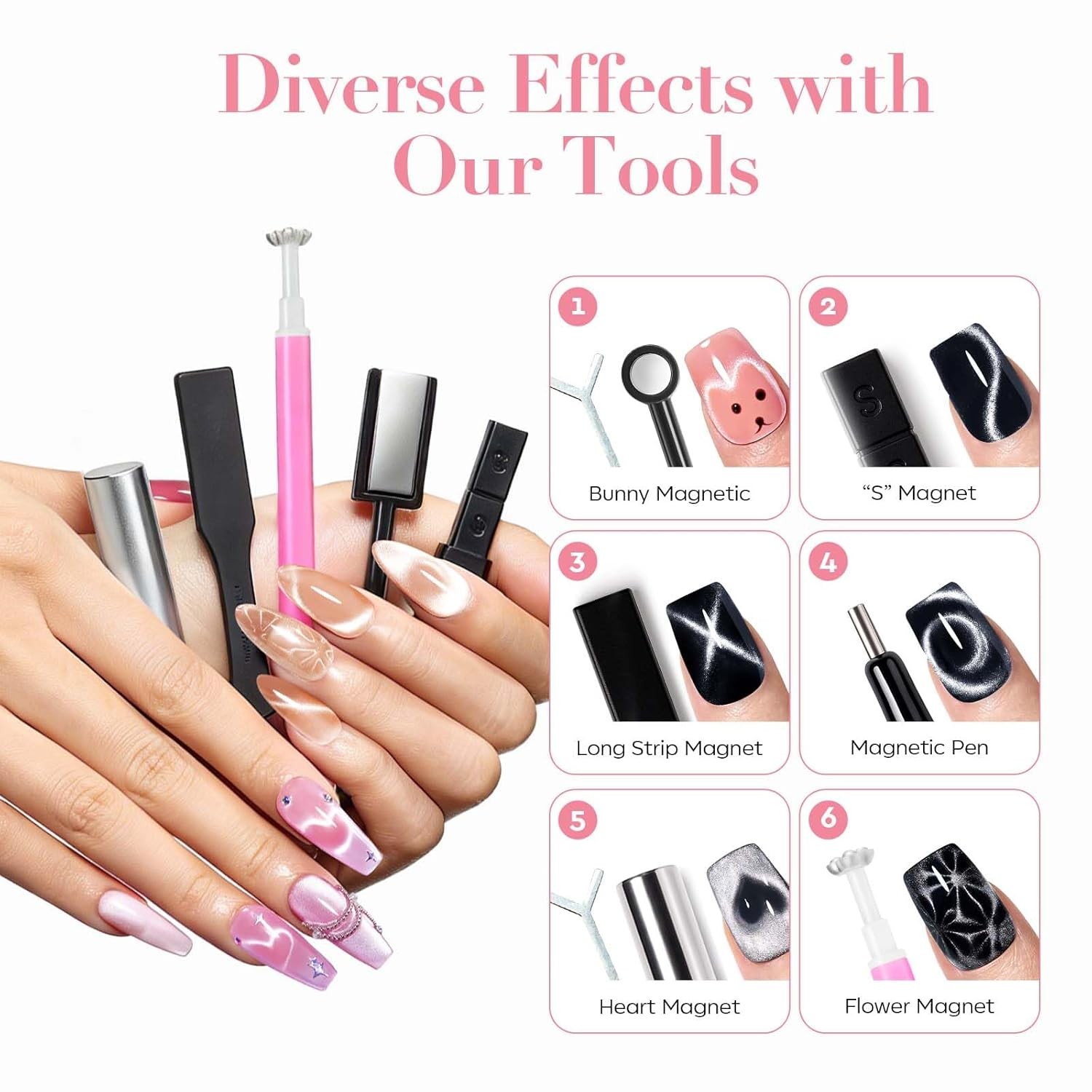Cat Eye Magnet Nail Art Tools-14Pcs Powerful Cateye Gel Nail Polish Magnet Tools
