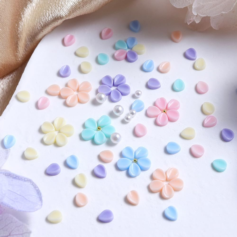 Flowers Nail Charms 3D Resin Colorful Petals Charms for Acrylic Nails Gold Pearl