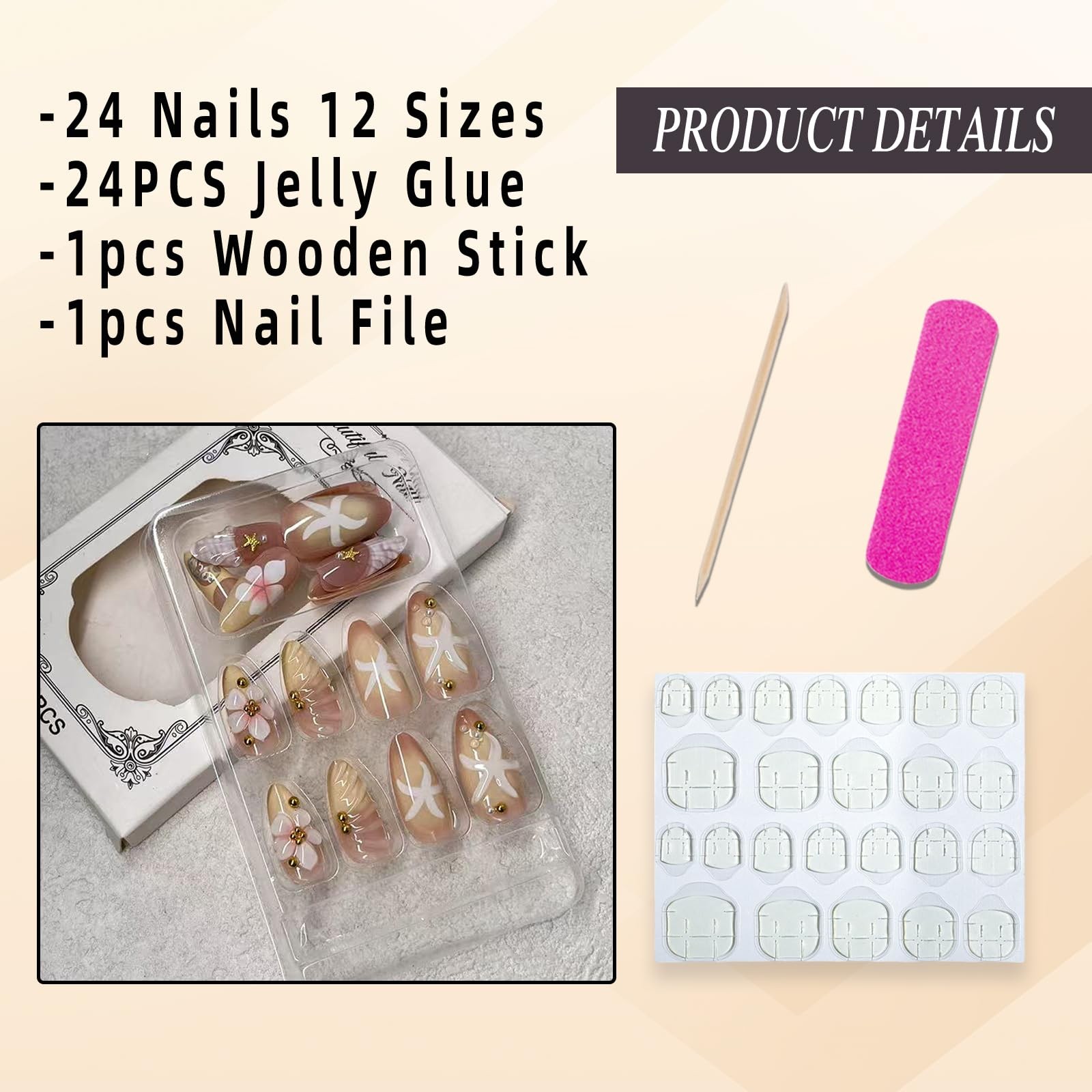 Jremg Flower Press on Nails Medium Almond Fake almond, Multicolor