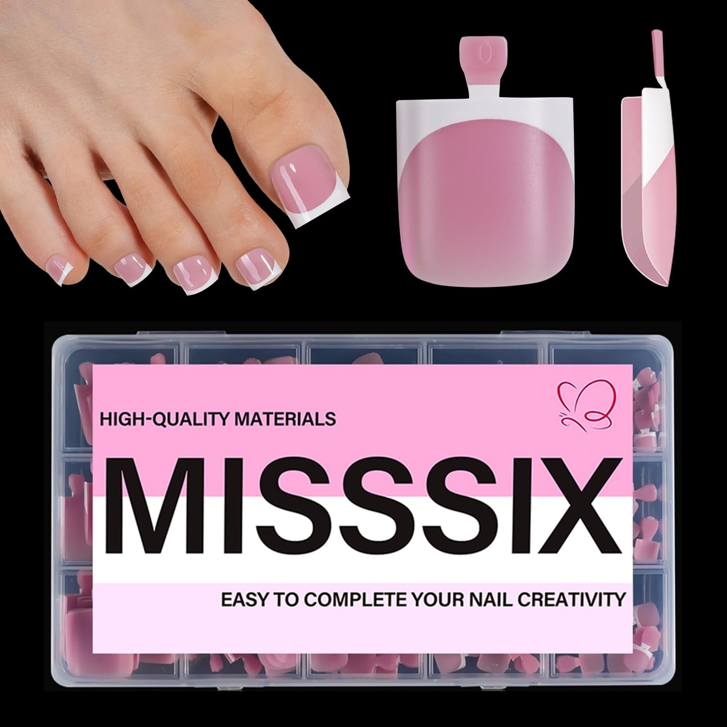 Misssix French Tip Press on Toe Nails, French Square Toe Nail Tips, Soft Gel …