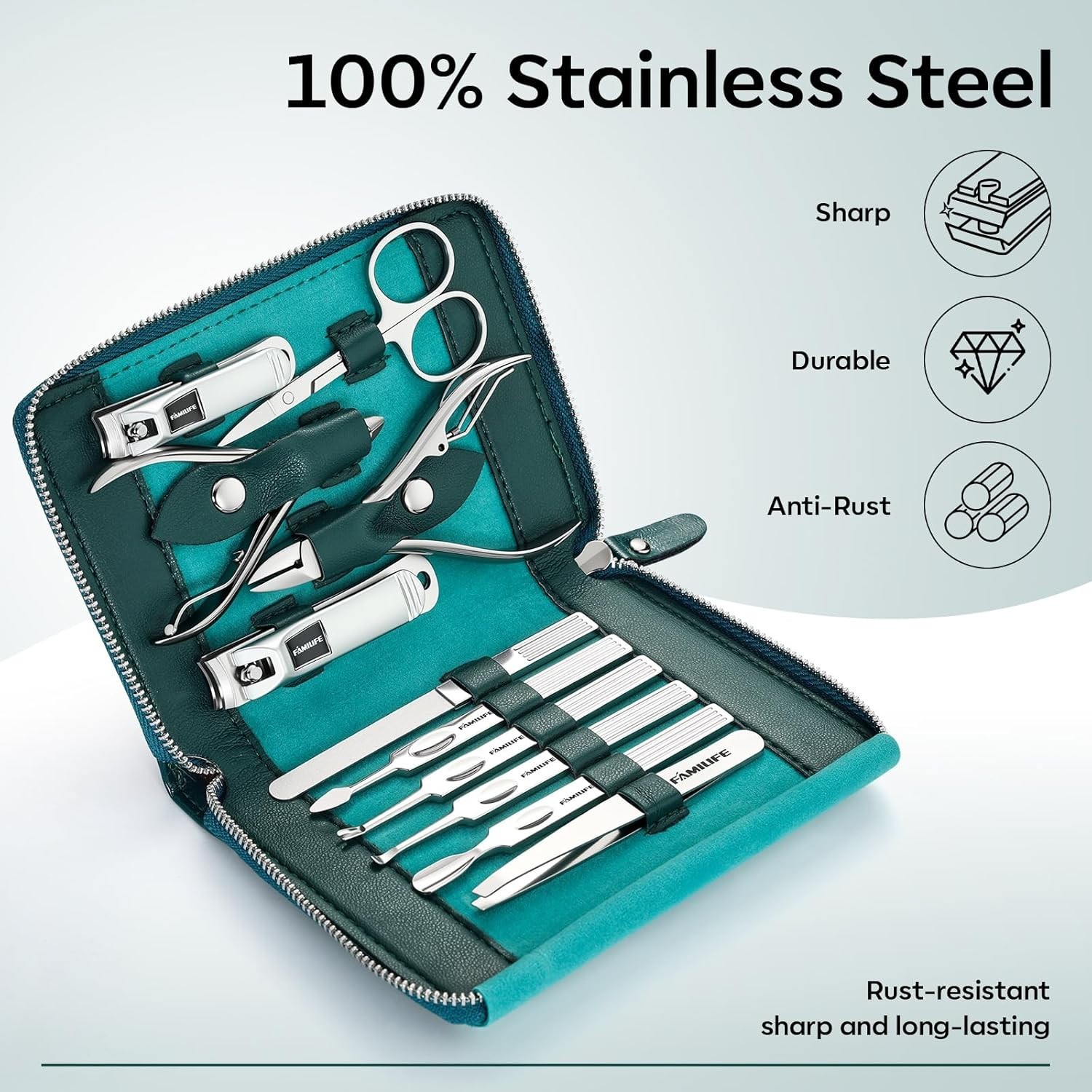 Professional 11-Piece Nail Kit with Stainless Steel Clippers and Travel Case