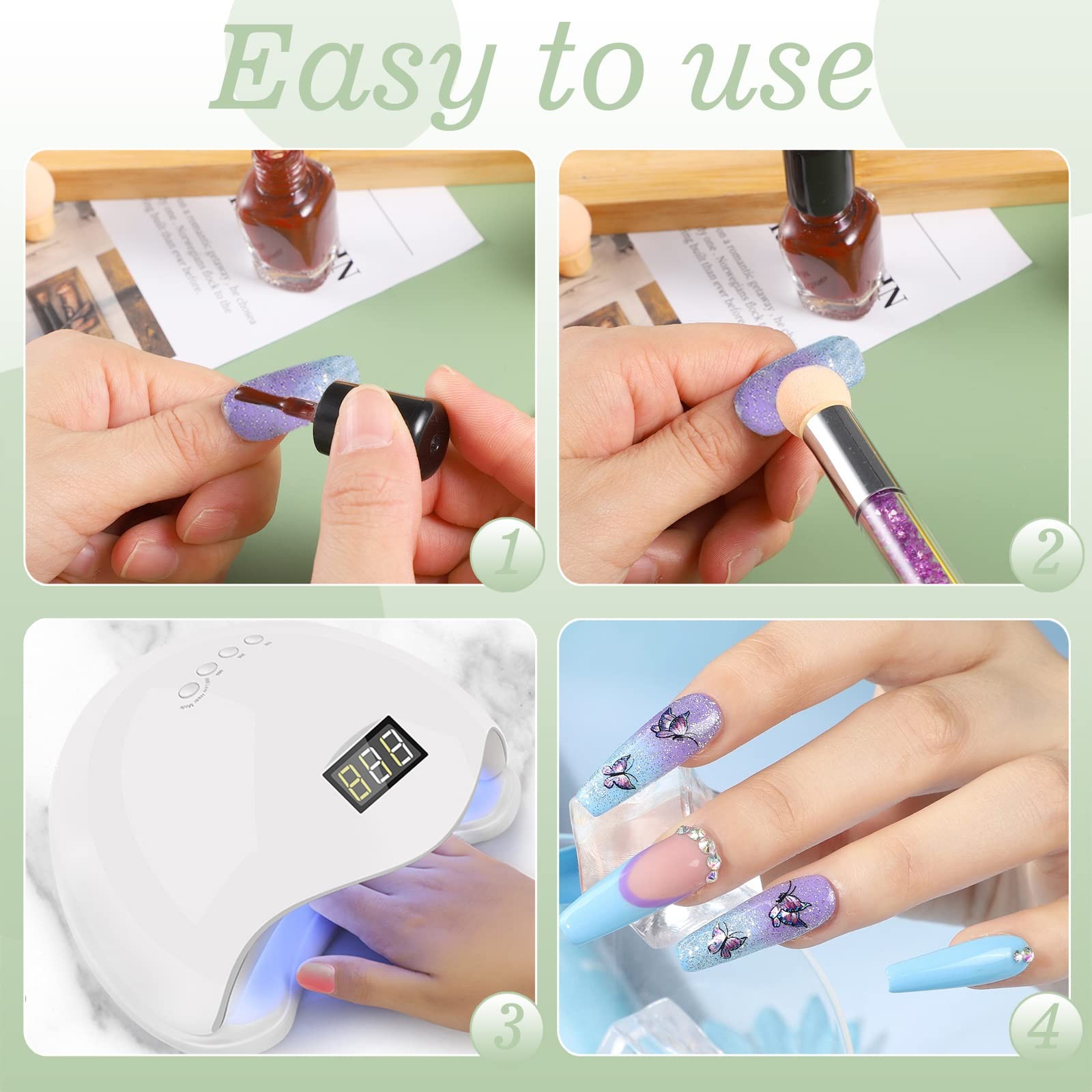 17 Pcs in 1 Set Nail Sponges for Ombre, Double-Head Ombre Brush for Nails wit…
