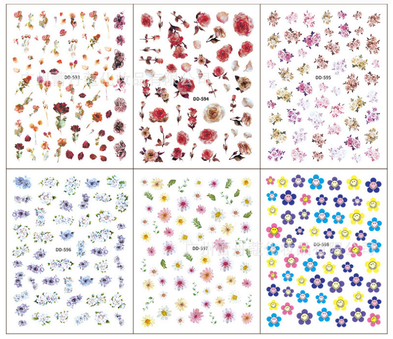 3D Nail Stickers Nail Art FLOWER HAPPY FACE Adhesive Transfer Toe Decal DIY NH12