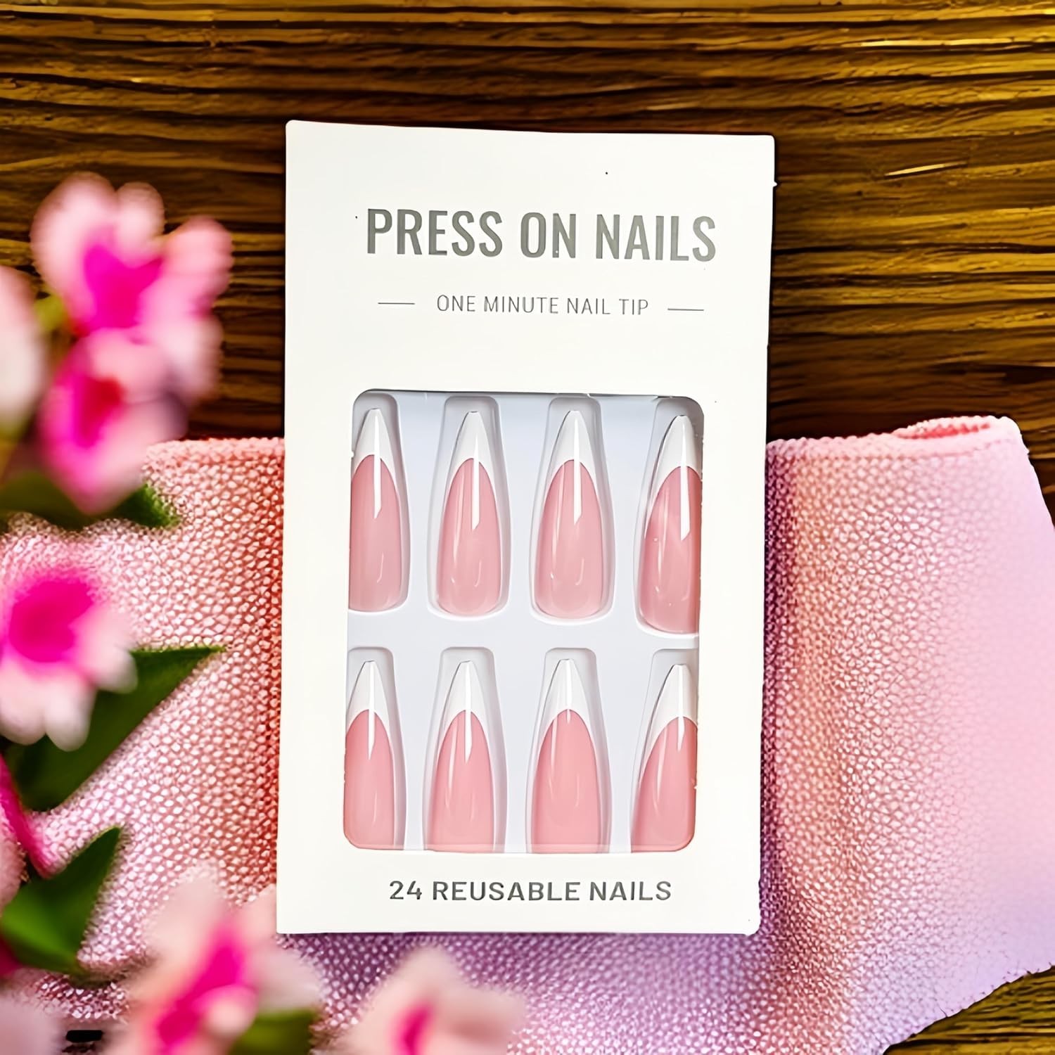 High-Quality 24pcs Nude Pink French Tip Press On Nails – Quick Application