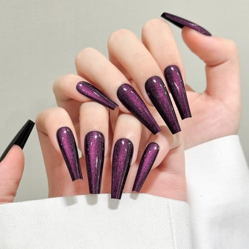 Dark Purple Cat Eyes Press On Nails,12 Sizes – 24 Pcs Soft SK1045-Dark Purple