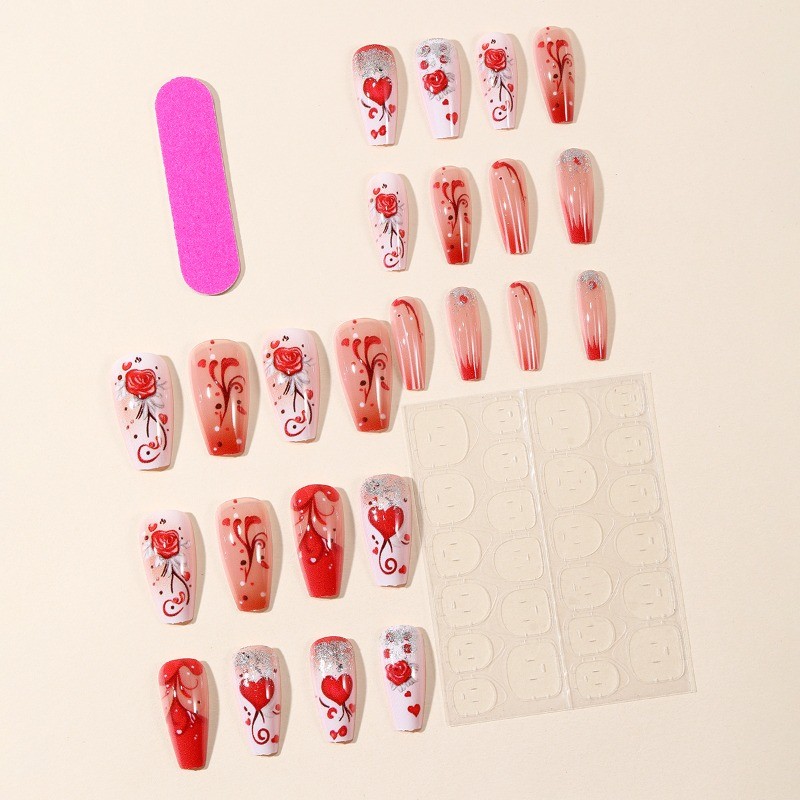 48PCS Bare White Ballet Gradient Red Heart Reusable Nail Art