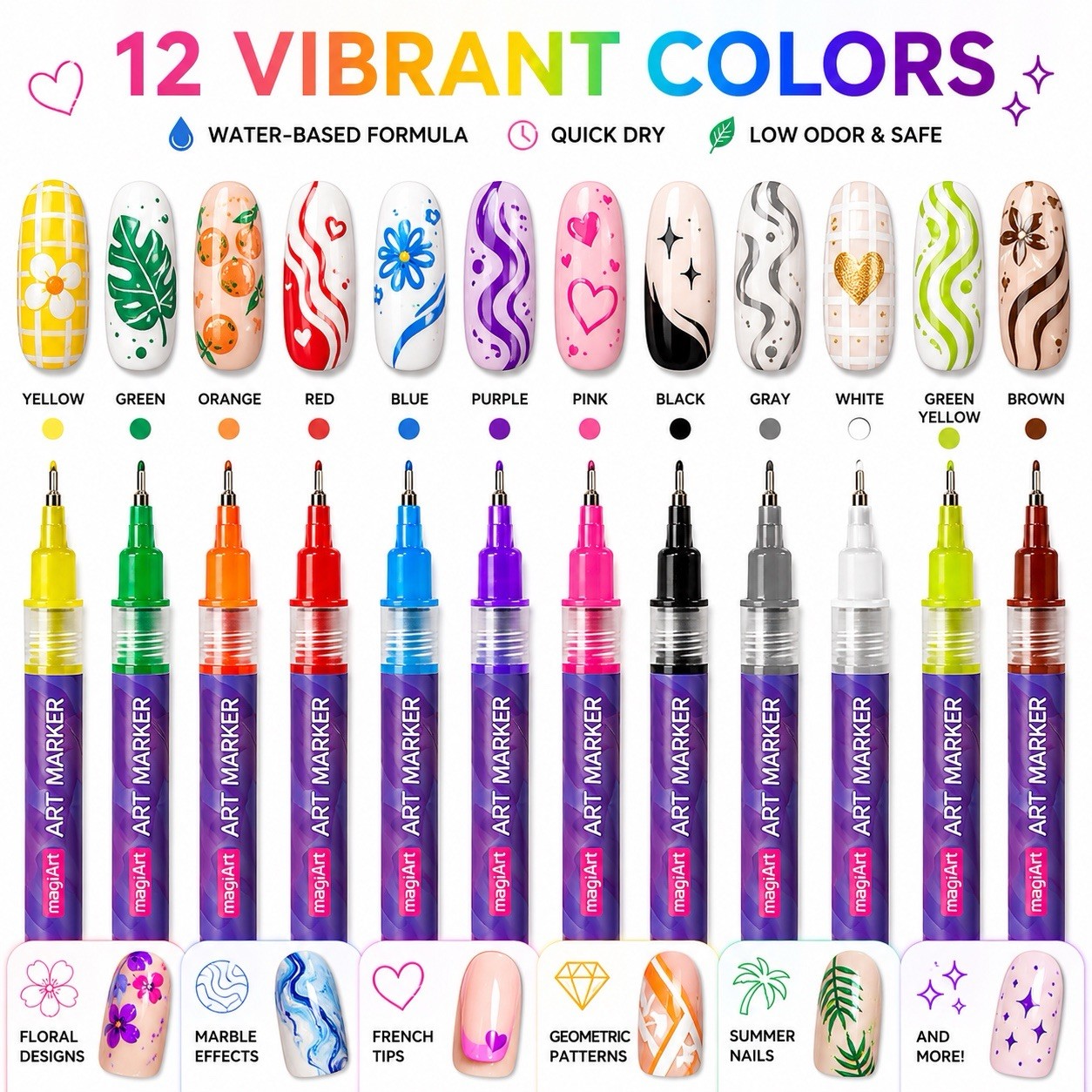 12 Colors Nail Art Pens Set 3D Polish Markers for Gel Nails Graffiti Dotting Pen
