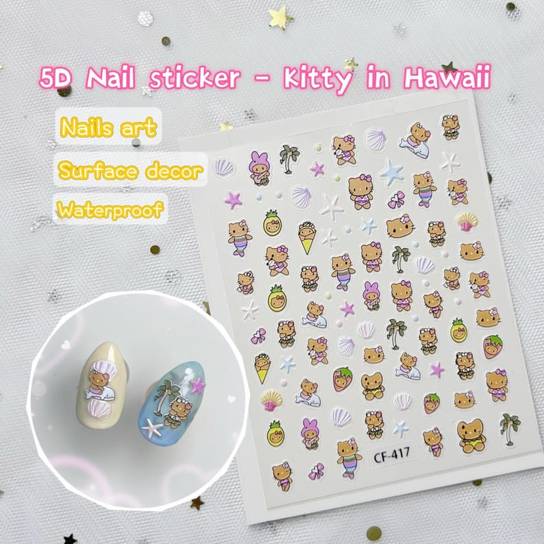 Kawaii Nail Stickers- Cartoon Cute Y2K 5D Manicure Decals/ DIY/ Hello Kitty/pink