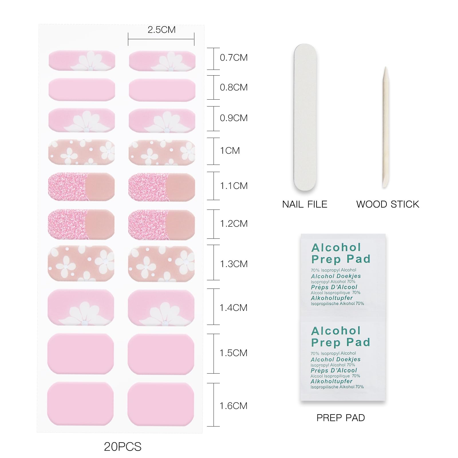 Gel Nail Stickers French Tip Pink White Flower Semi Cured Gel Nail Strips