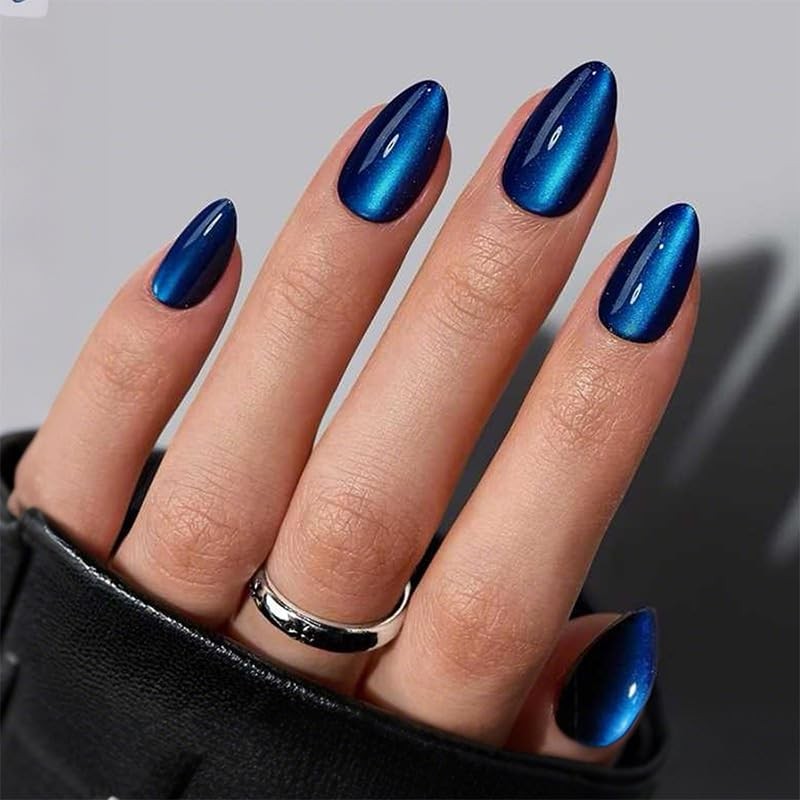 4Packs 96Pcs Cat Eye Press on Nails Medium Almond Fake Medium, Style 9