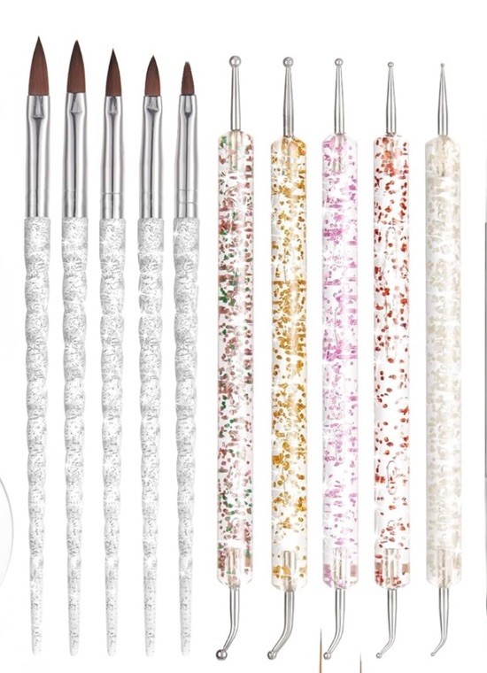 10 Pcs Beetles Nail Brush Set: 5 Double-End Dotting Pens & 5 Nail Art Brushes