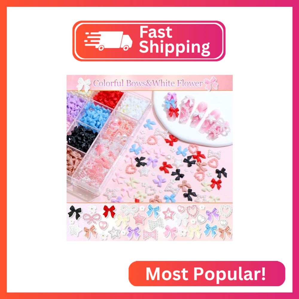 RODAKY Bow Nail Charms 8 Colors Bowknot Charms for Nails White Mini Flower Nail