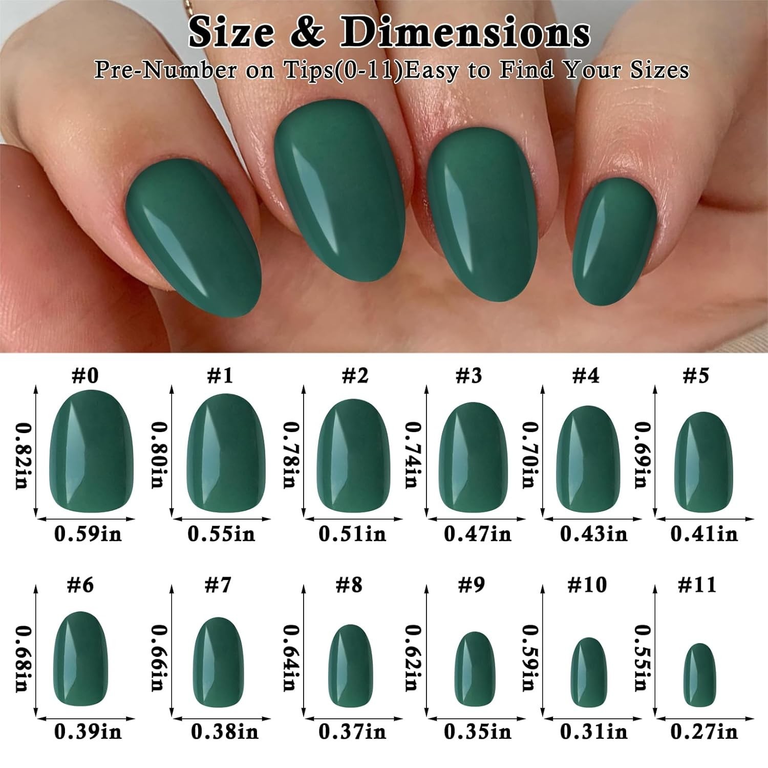 Short Press on Nails Almond Fake Nails, 240 Round Almond Press on Emerald Green