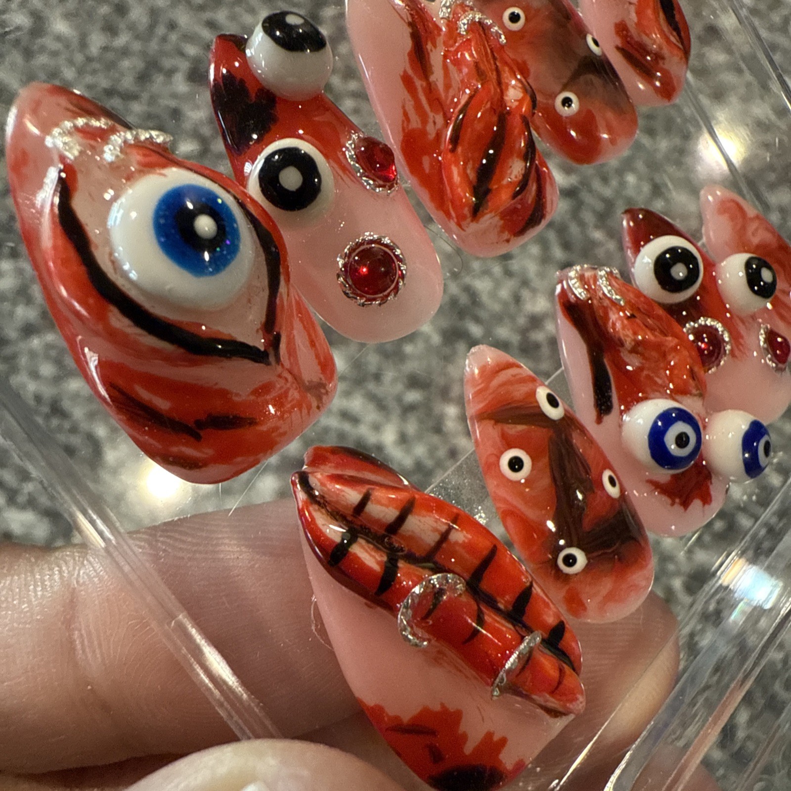 💎 CUSTOM Halloween Acrylic Handmade Press On Nails – Almond Shape – Size Large