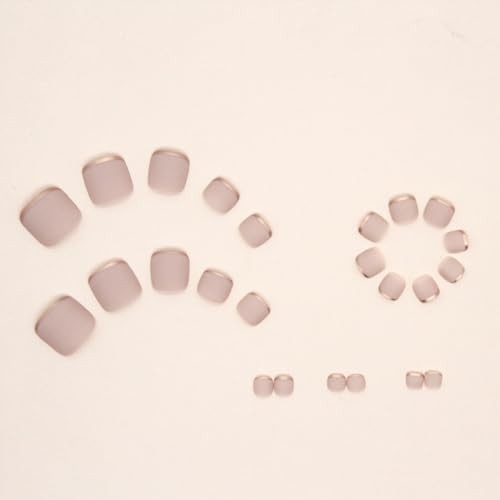 Nude Press on Toenails Short Square Fake Toe Nails Gold French Tip Style11