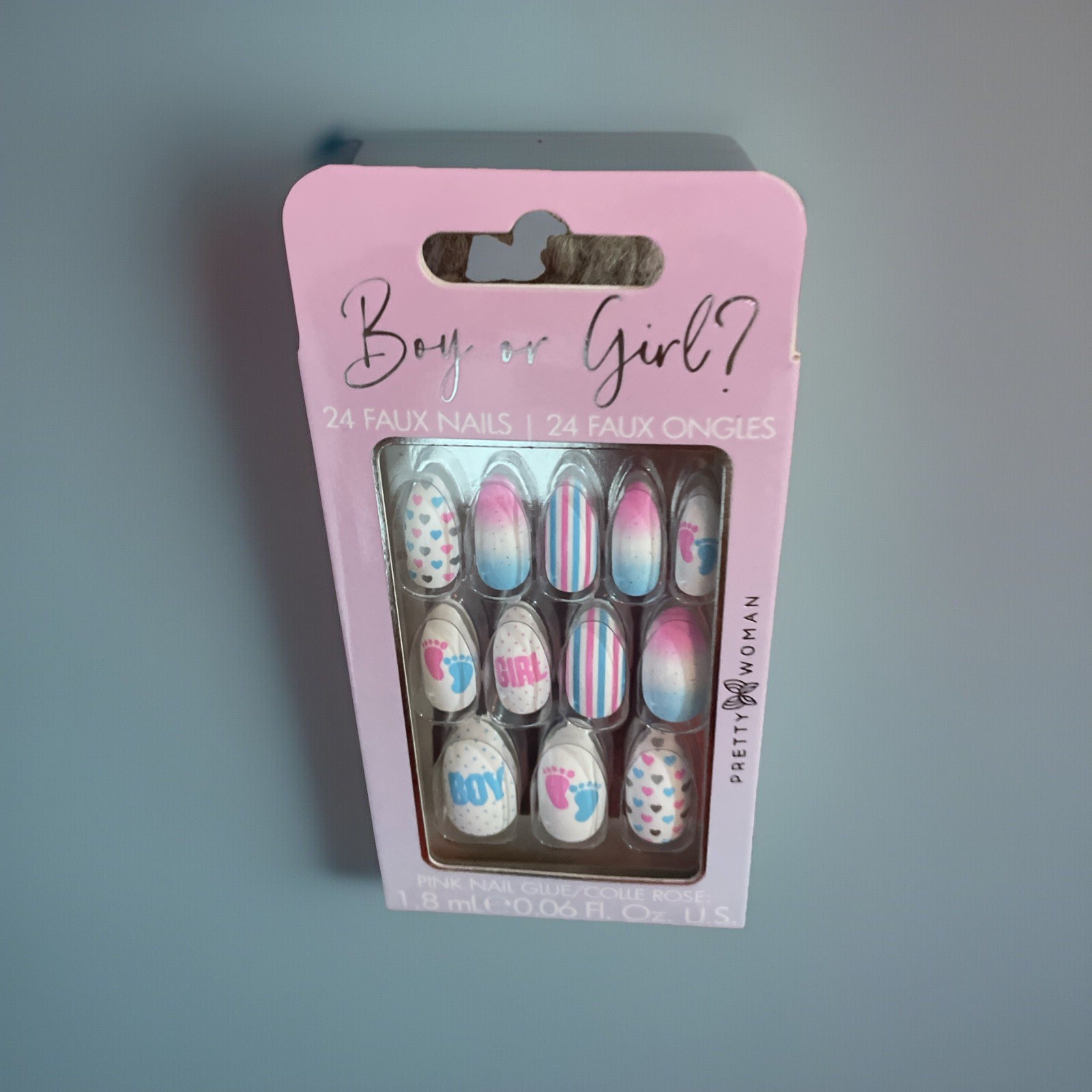Boy or Girl? Faux Nails 24 With Glue Included. Pregnancy expecting gender reveal