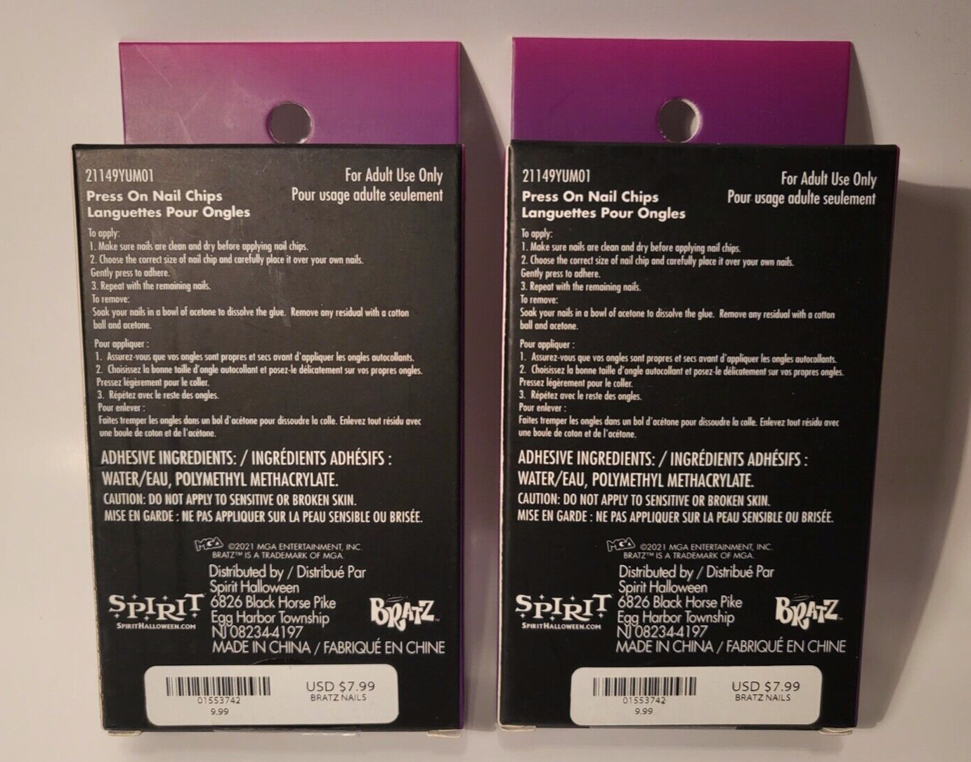 (Lot of 2) SPIRIT HALLOWEEN Bratz Press On Nails (Adult)